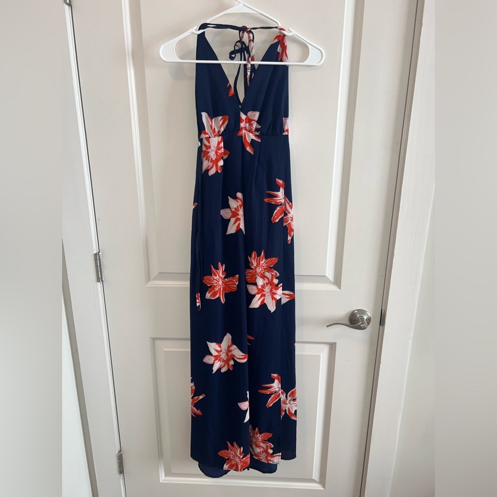 Simplee Apparel Navy and Red Floral Maxi Dress